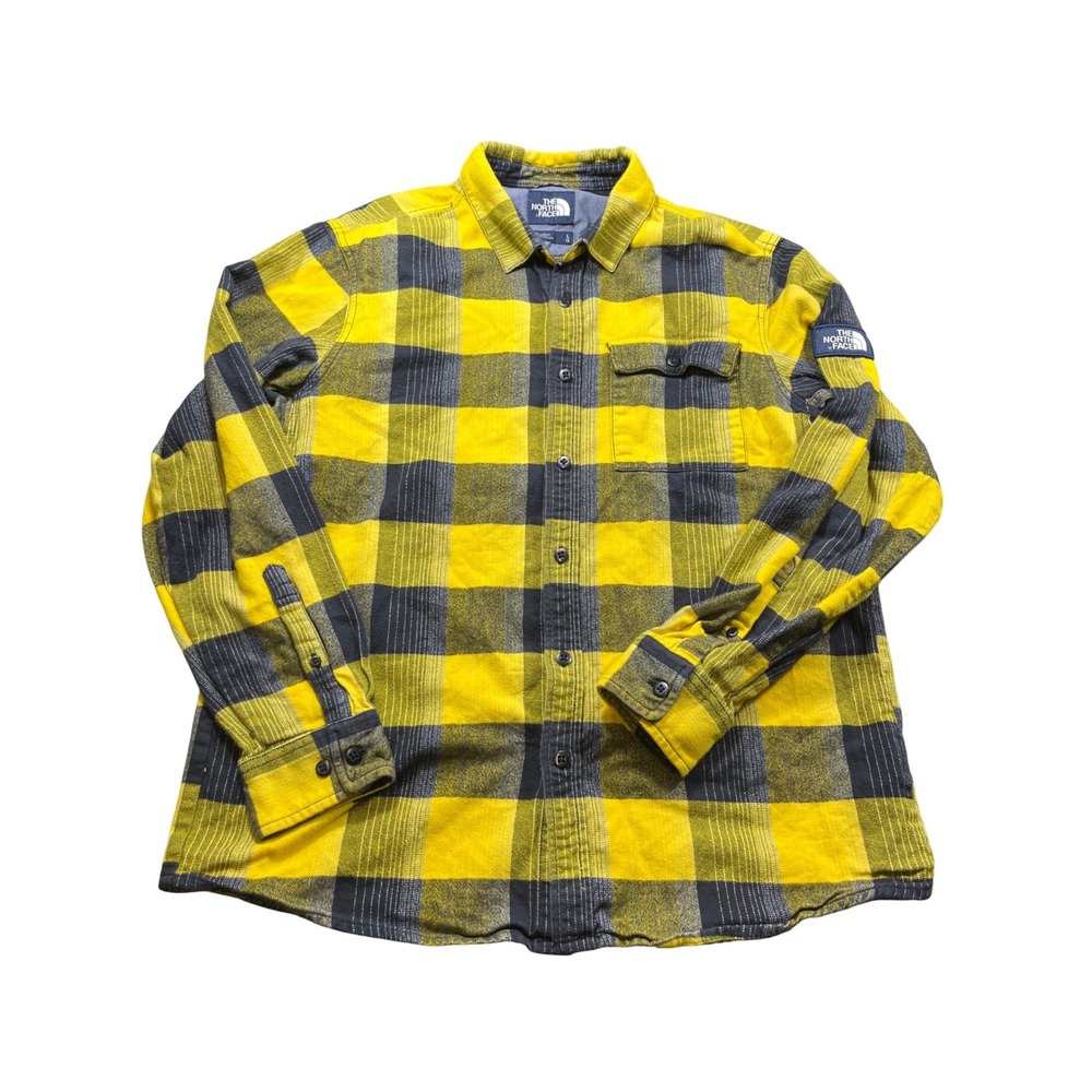 The North Face Flannel Shirt Mens Large Yellow Buffalo Plaid Long Sleeve